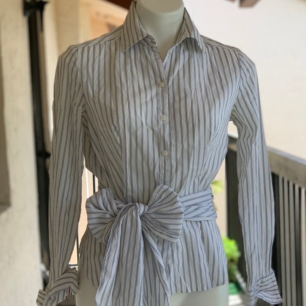 Pinstripe  cotton shirt with a bow